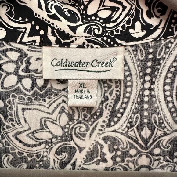 Coldwater Creek XL Button Up Top Long Sleeves V-Neck‎ Black White Pattern - Picture 3 of 8